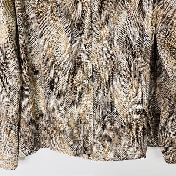 Vintage Talbots tan cream silk mixed print office preppy button front top 10 - Picture 3 of 6